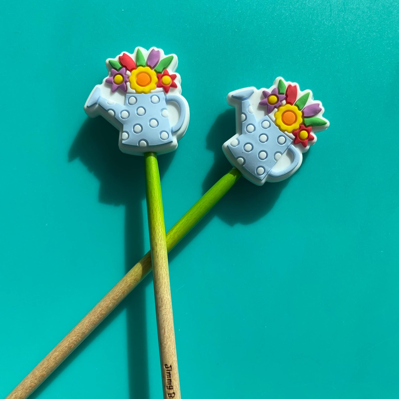 Knitting Needle Point Protectors Blue Watering Can Flowers